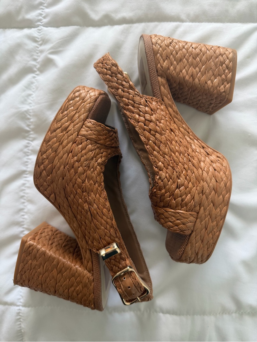 Dolce Vita Woven Platform Slingback Heels in Tan